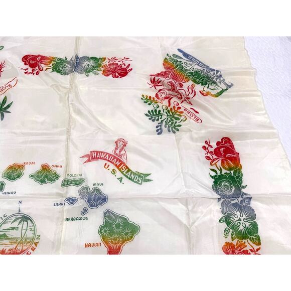 Vintage Hawaiian Islands Map Satin Tablecloth 39x40 + 4 Napkins Deadstock - Picture 12 of 13